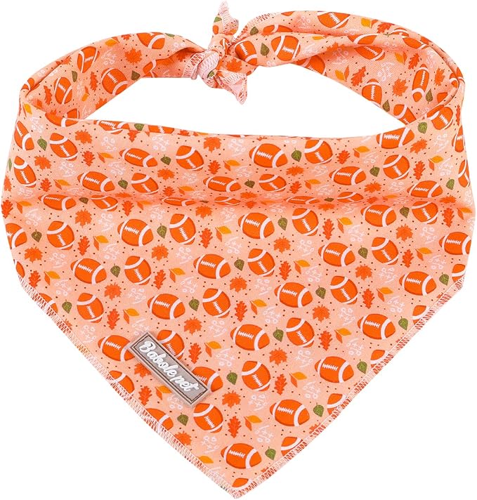 Fall Dog Bandanas Girl Boy American Football Cotton Washable Comfortable Triangle Dog Scarf Adjustable Pet Bib Kerchief for Small Medium Large Dogs S