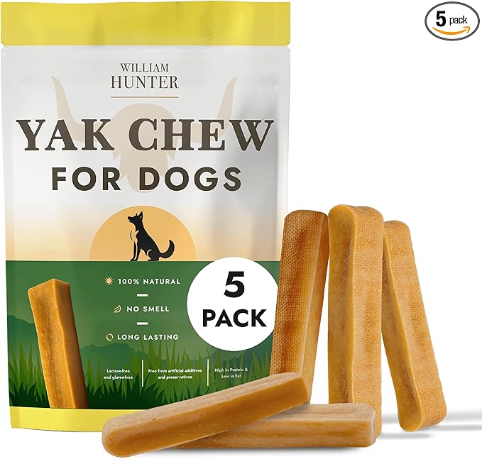 William Hunter Yak Cheese Himalayan Dog Chews - Long Lasting 100% Natural High Protein Dental Dog Chews for Aggressive Chewers (5 Pack Small)