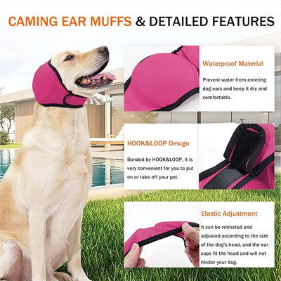 SEIS Calming Dog Ears Cover, Swimming Waterproof Pet Ear Caps, Large Dog Shower Cap for Ear Protection for Bath for Grooming (Pink, M (Head Circumference 14"-19"))