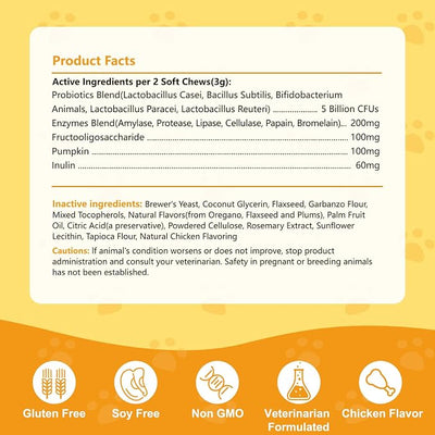 Probiotics for Dogs & Cats, with Prebiotics, Digestive Enzymes,Inulin, Pumpkin for Digestive, Gut, Skin & lmmune Health, Reduce Diarrhea & Gas, Small and Large Dog & Cats, 120 Chews