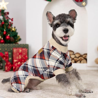 XPUDAC 4 Pack Dog Pajamas for Small Dogs Cats Plaid Doggie Clothes Puppy Onesies Christmas Pajamas Jumpsuits Pet Pjs Shirt Apparel Medium, Red Green Beige Grey