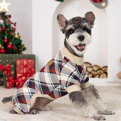 XPUDAC 4 Pack Dog Pajamas for Small Dogs Cats Plaid Doggie Clothes Puppy Onesies Christmas Pajamas Jumpsuits Pet Pjs Shirt Apparel X-Small, Red Green Khaki Grey