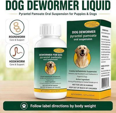 Dog Dewormer Liquid – Pyrantel Pamoate Formula for Roundworms & Hookworms Support, Fits for Dogs, 120 mL (4.2 fl oz)