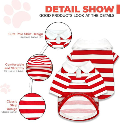 BAEJMJK Cute Dog Shirt Boy Girl Dog Clothes Striped Collared Polo T-Shirt for Small Medium Dogs Cats Soft Breathable Pet Puppy Outfits(Red,X-Large)