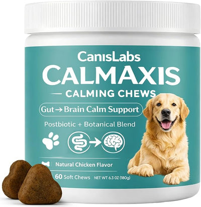 Calmaxis Chews, Postbiotic Chews for Dogs, Supports Calm Behavior & Gut Health, Postbiotic Complex & L-Theanine, Natural Chicken Flavor, 60chews for Small & Large Dogs