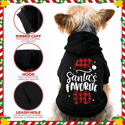 EXPAWLORER Dog Christmas Hoodie - Dog Christmas Sweater Xmas Sweatshirt with Santa Hat Print, Warm Fleece Lined Holiday Pet Outfit with Leash Hole, Cozy Soft Pet Clothes for Small Dogs Cat Puppy, S