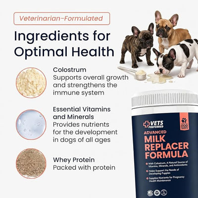 Vets Preferred Puppy Milk Replacement Formula - Dog Milk Replacer Powder Supplement for Pregnant, Lactating, Aging Dogs - Enriched with Colostrum - Nutritious Nursing Formula for Puppies - 12 Oz
