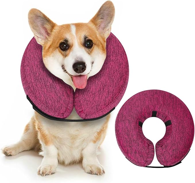 MIDOG Inflatable Dog Cone, Soft Donut Recovery Collar Alternative After Surgery to Help Prevent Licking, Comfy E Collar with Neck Pillow Design, Rose, S