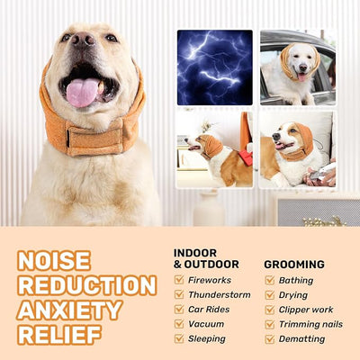 Dog Calming Hoodie, No Shake Ear Wraps for Dogs, Adjustable Dog Ear Muffs for Noise Protection, Ear Wrap Head Cover for Anxiety Relief & Hematoma (Vitality Orange, M(Head Circle:13.8"-18.9"))