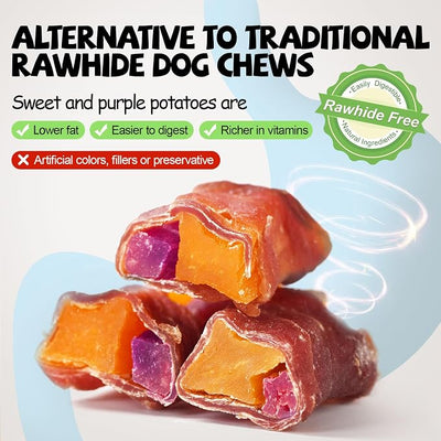 Dog Treats, Duck Wrapped Sweet Potato and Purple Potato Dog Snacks, Healthy Duck Jerky for Dogs Training, Soft Dog Chewy, Grain Free Dental Chews for Large Medium Small Dogs 10.6 oz