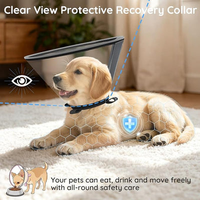 Clear Dog Cone for Small Dogs After Surgery, Adjustable E-Collar to Stop Licking with Padded Neck for Chihuahua,etc, Soft Recovery Collar with Reflective Trim for Night Visibility, Black XXS