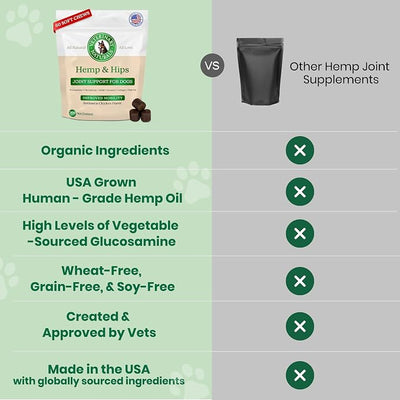 Veterinary Naturals Hemp & Hips Joint Supplement for Dogs/Supports Relief from Hip and Joint Pain in Large, Aging Dogs (Regular, Rotisserie Chicken)