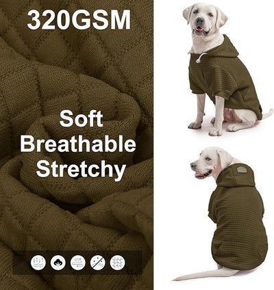 BEAUTYZOO Dog Hoodie with Leash Hole and Pocket,Dog Sweaters for Small Medium Large Dogs Boys Girls,Waffle-Like Laminated Cotton Warm Outfits for French Bulldogs, Pitbull, Winter Puppy Clothes Jacket