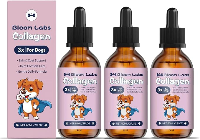 Bloom Collagen for Dogs,Bloom Triple Collagen for Dogs, Support for Skin, Coat, HIPS & Gut Health,2 fl.oz (3pcs)