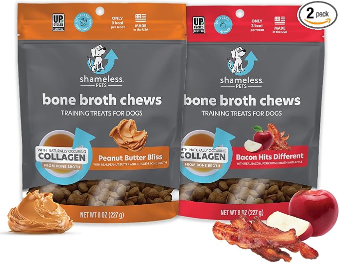Shameless Pets Dog Training Treats Bacon/Apple and Chicken/Peanut Butter - Natural and Soft Puppy Treats with Collagen - Medium Dog Treats Pack of 2 (8oz Each)