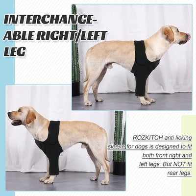 ROZKITCH Dog Arm Sleeves for Licking Front Right Left Leg, Pet Prevent Licking Wound Elbow Knee Protector, Dog Recovery Suit Cone Collar Alternative for Sprain ACL CCL Arthritis Joint Care Black 3XL