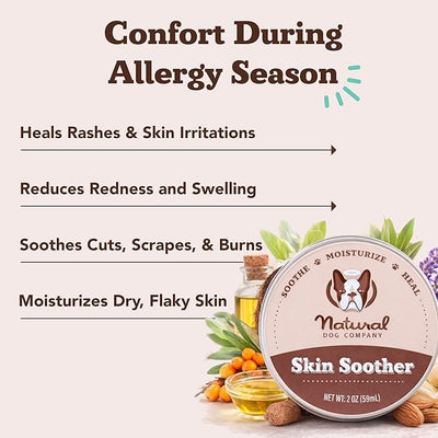 Natural Dog Company Skin Soother Balm for Dogs – Dog Skin Balm for Dry Winter Skin, Seasonal Sensitivity & Environmental Stress, Dog Moisturizer with Coconut Oil, Calendula & Vitamin E, 2 oz Tin