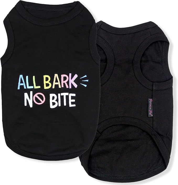 Parisian Pet Dog Shirt – 100% Cotton Shirts for Large Dogs - Black Sleeveless Puppy Vest – All Bark No Bite Pet Apparel – Breathable Pullover Summer Dog Clothes - Stretchy Funny T Shirts for Dogs
