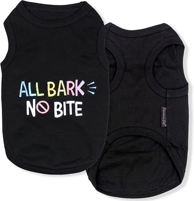 Parisian Pet Dog Shirt – 100% Cotton Shirts for Medium Dogs - Black Sleeveless Puppy Vest – All Bark No Bite Pet Apparel – Breathable Pullover Summer Dog Clothes - Stretchy Funny T Shirts for Dogs