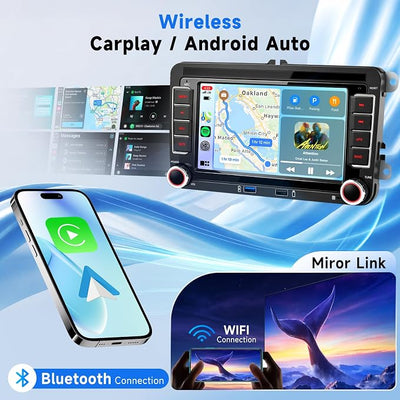 Hodozzy 4G+64G Android Car Stereo for VW Jetta Passat Golf Beetle Polo Caddy Tiguan Touran SEAT Skoda,7 Inch Touchscreen with Wireless Carplay Android Auto GPS WiFi Bluetooth FM/RDS DSP Canbus Camera