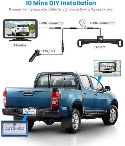 AUTO-VOX Backup Camera for Truck Plug and Play: 4.8" 1080P Stable Signal Clear Night Vision Rear View Camera System, IP69K Waterproof 3X Zoom Back Up Camera for Car SUV Pickup Van