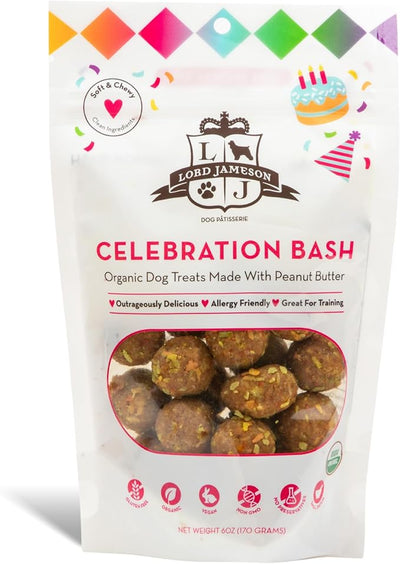 Lord Jameson Celebration Bash 6 oz: Organic Soft & Chewy Dog Treats | Natural Puppy & Senior Treats | Easy Chew Hypoallergenic Dog Snacks | Healthy Birthday Training Treats for Small & Large Dogs