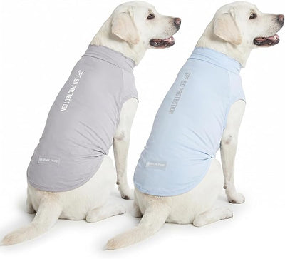Spark Paws Sunblock Dog T-Shirt, SPF30 Protection, Lightweight Breathable Quick Dry for Dogs with Sensitive Skin - Blue & Grey (Set of 2) - 2XL