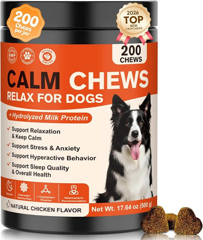 Calming Chews for Dogs-Dog Calming Chews Anxiety Relief Bites with Melatonin HMP for Dog Relaxing Aid-Car Anxiety Fireworks and Thunder Stress Relief Treats Supplements for Puppies Small All Dogs