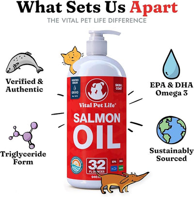 Salmon Oil for Dogs & Cats - Healthy Skin & Coat, Soft Shiny Glossy Coat, Fish Oil Omega 3 EPA DHA, Immune System & Heart Function Support, Normal Shedding, Liquid Supplement for Pets | Soft Shiny Glossy Coat, EPA DHA, Immune System & Heart Function Su...