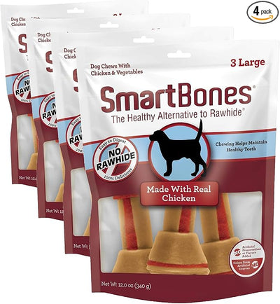 SmartBones with Real Chicken Large Chews, Treat Your Dog to a Rawhide-Free Chews for Dogs, 3 Count (Pack of 4)