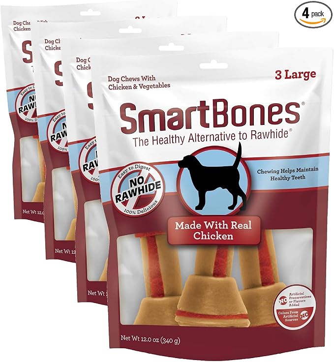 SmartBones with Real Chicken Large Chews, Treat Your Dog to a Rawhide-Free Chews for Dogs, 3 Count (Pack of 4)