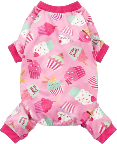 Fitwarm Cupcake Dog Pajamas, Birthday Outfit for Small Dogs Girl, Cozy Pet Onesie with Feet, Pink, Medium