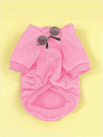 QWINEE 3Pcs Dog Hoodie Cat Apparel Dog Custume Set with Necklace and Sunglasses Pet Clothes for Puppy Small Medium Dogs Cats Light Pink X-Large