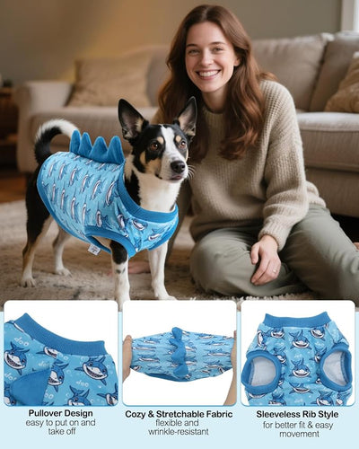 CuteBone Dinosaur Costume Dog Shirt, Stretchy Velvet T-Shirt Clothes for Small Dogs, Soft & Breathable Pet Tee Outfit Cat Apparel for Daily Wear, Cozy Pullover Design Puppy Fashion COSBX04L