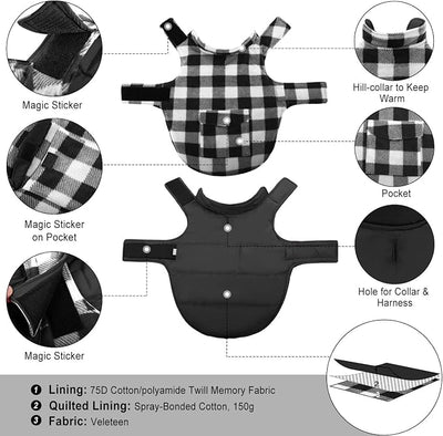 ASENKU Dog Winter Coat, Fleece Doggie Jacket Plaid Reversible Vest Waterproof Windproof Cold Weather Clothes for Small Medium Large Dogs (White,3XL)