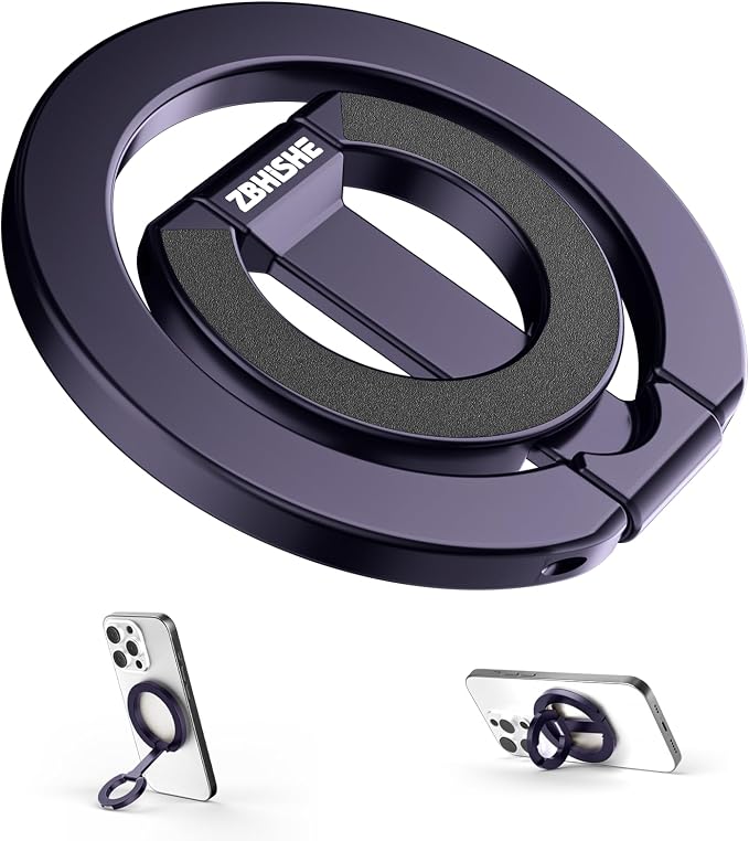Magnetic Phone Ring for MagSafe Dual-Sided Magnetic Phone Grip Magnet Phone Stand Grip Compatible with iPhone 17/16/15/14/13 Pro Max Plus Mag Safe Accessory for Car Mounts (Purple)