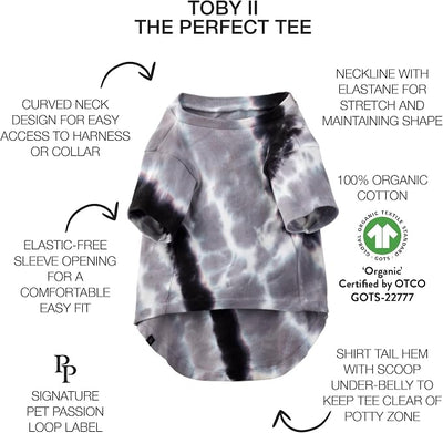 Pet Passion Toby II - The Perfect Tee, 3 Pack Short Sleeve Pet T-Shirt 100% Organic Cotton Tees Clothes for Small, Medium, Large Dogs, Black Sand Tie Dye, Small (10-25 lbs)