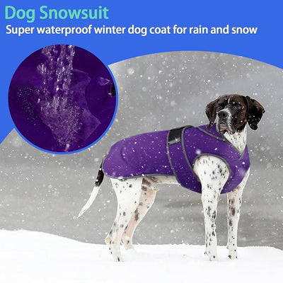 MIGOHI Reflective Dog Coat, Waterproof Winter Jacket, Fleece Lined, Small, Purple