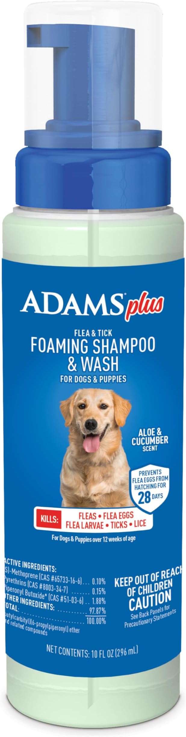 ADAMS Plus Flea & Tick Foaming Shampoo & Wash for Dogs & Puppies, Flea Shampoo to Treat Flea Infestations, Kills Ticks, Fleas, Flea Eggs & Lice, Cleans and Conditions Coat, 10 Ounces