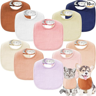 Shinylin 10 Pcs Muslin Cotton Square Dog Bandanas Reversible Pet Bibs Scarf Dog Scarves with Two Snaps Apparel Accessories Kerchief for Small to Medium Puppy Cat (Bright Color)