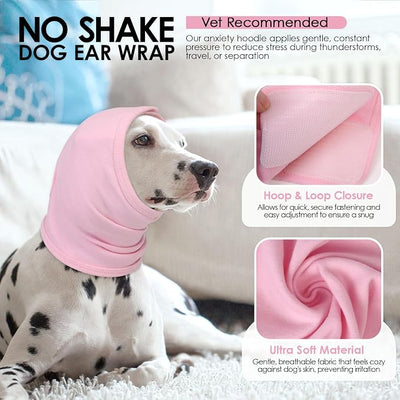 AOFITEE Dog Calming Hoodie, Anti-Slip Headband for Dog Hematoma, Adjustable Dog Ear Muffs Cover for Noise Anxiety, Dog No Shake Ear Wrap for Grooming, Fireworks, Thunderstorms, Drying, Pink S
