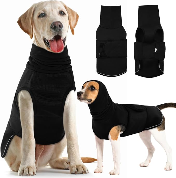 Dog Anxiety Vest with Hoodie,Breathable Dog Thunder Jacket for Thunderstorms,Fireworks,Vet Visits,Separation,Adjustable Calming Vest for Small Medium Large Dogs,Black,3XL