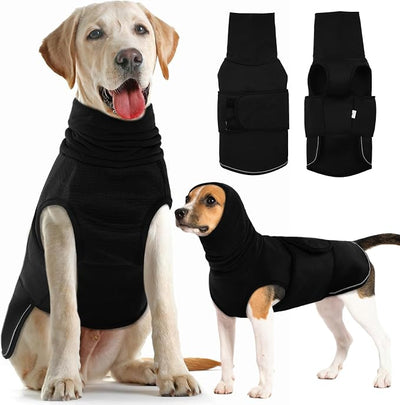 Dog Anxiety Vest with Hoodie,Breathable Dog Thunder Jacket for Thunderstorms,Fireworks,Vet Visits,Separation,Adjustable Calming Vest for Small Medium Large Dogs,Black,L