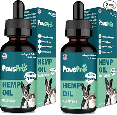 Hemp Oil for Dogs and Cats - Helps Pets with Anxiety, Pain, Stress, Sleep, Arthritis, Seizures Relief - Calming Treats Chews - Support Hip and Joint Health (2 Pack)