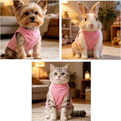 Pink Girl Dog Outfit Blank Pet Clothes Female Puppy Shirt Cat Kitten Tank Top Rabbit Bunny Apparel (Neck Girth 12.99'')