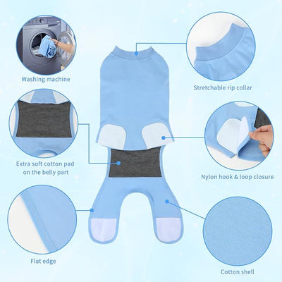 2 Packs Breathable Cotton Dog Recovery Suit for After Neuter Spay Abdominal Wounds Protector, Professional Anti-Licking Onesies for Male Female Pets Surgery Bandages, 2XL Black Blue Pure