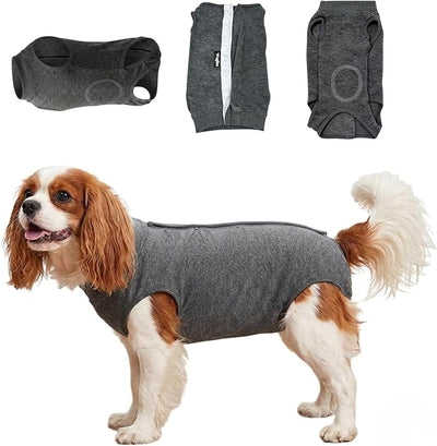 Dog Recovery Suit for Puppy & Small Dogs – Soft Cotton Anti-Lick Onesie, E-Collar Alternative for Abdominal Healing, Back Length 10-12" (Size S) – Please Check Size Chart Before Buying