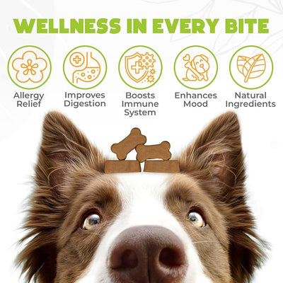 Dog Allergy Chews - 150 Pcs - Allergy Relief for Dogs - Supplements for Itchy Skin & Paw Licking - US Formula with Probiotics, Natural Ingredients & Vitamins - Duck Flavor
