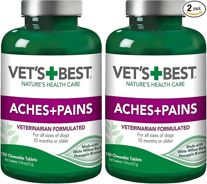 Vet’s Best Dog Pain Relief Supplement,Natural Aspirin Alternative for Hip & Joint Support,Arthritis & Aches Relief Tablets for Dogs,150 Count (Pack of 2)