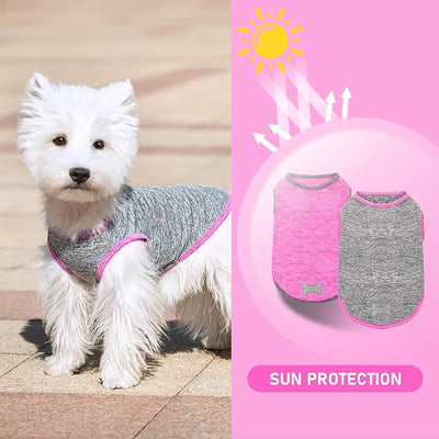 KYEESE 2Pack Dog Shirt, Lightweight Sun Protection Sleeveless Dog T Shirts for Small Medium Dogs Girl, Breathable Pet Reflective Tank Top Summer Dogs Clothes for Outdoor Walking, Grey+Hotpink, XL